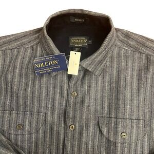 Pendleton Buckley Shirt Mens XL Grey Striped Wool Blend Long Sleeve NWT